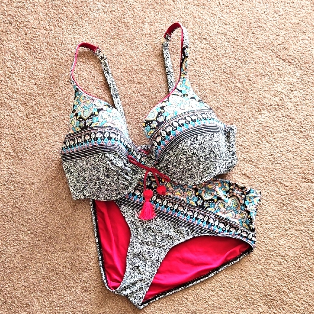 La Vie En Rose Multicolor Printed Bikini with Pink Lining
